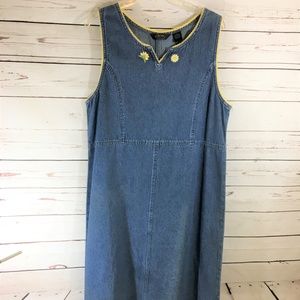 Agazo Collection Floral Embroidery Jean Maxi Dress